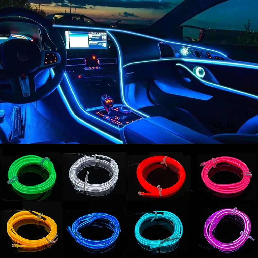 3M Car Cold Light Line LED Car Atmosphere Lamp Flexible Interior Decoration Moulding Trim Strips Light For USB Line Tube